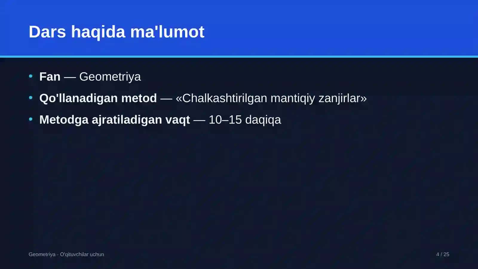 geometriya darslarida chalkashtirilgan mantiqiy zanjirlar metodidan foydalanish 7342 4