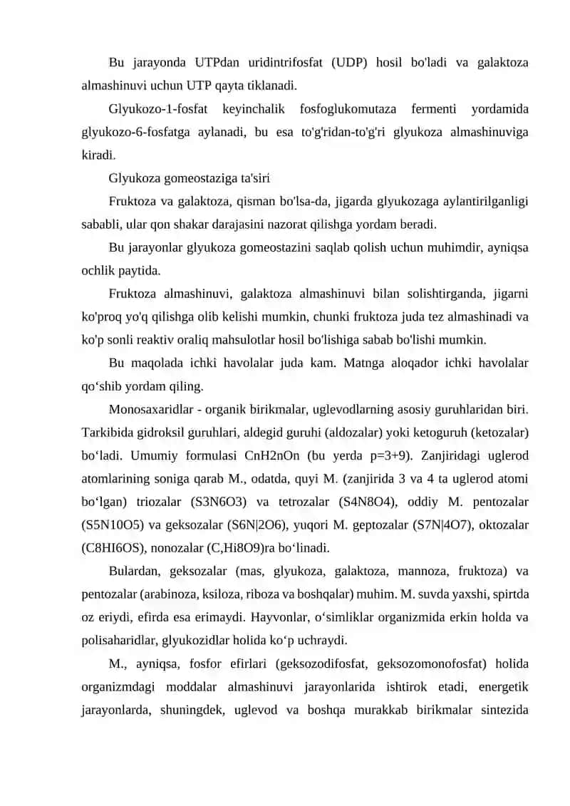 FRUKTOZA VA GALAKTOZA ALMASHINUVI. GLYUKOZA GOMEOSTAZI BOSHQARILISHI. 4