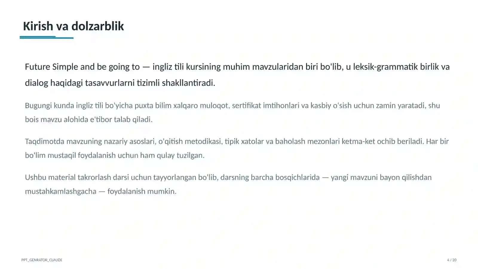 Ingliz tili (1–11) — takrorlash darsi uchun 4