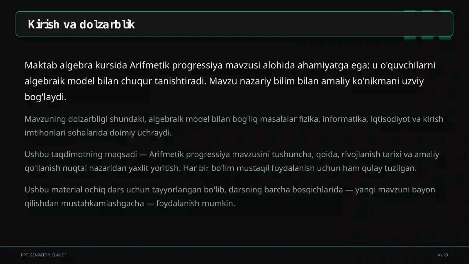 Arifmetik progressiya (9-sinf) 4