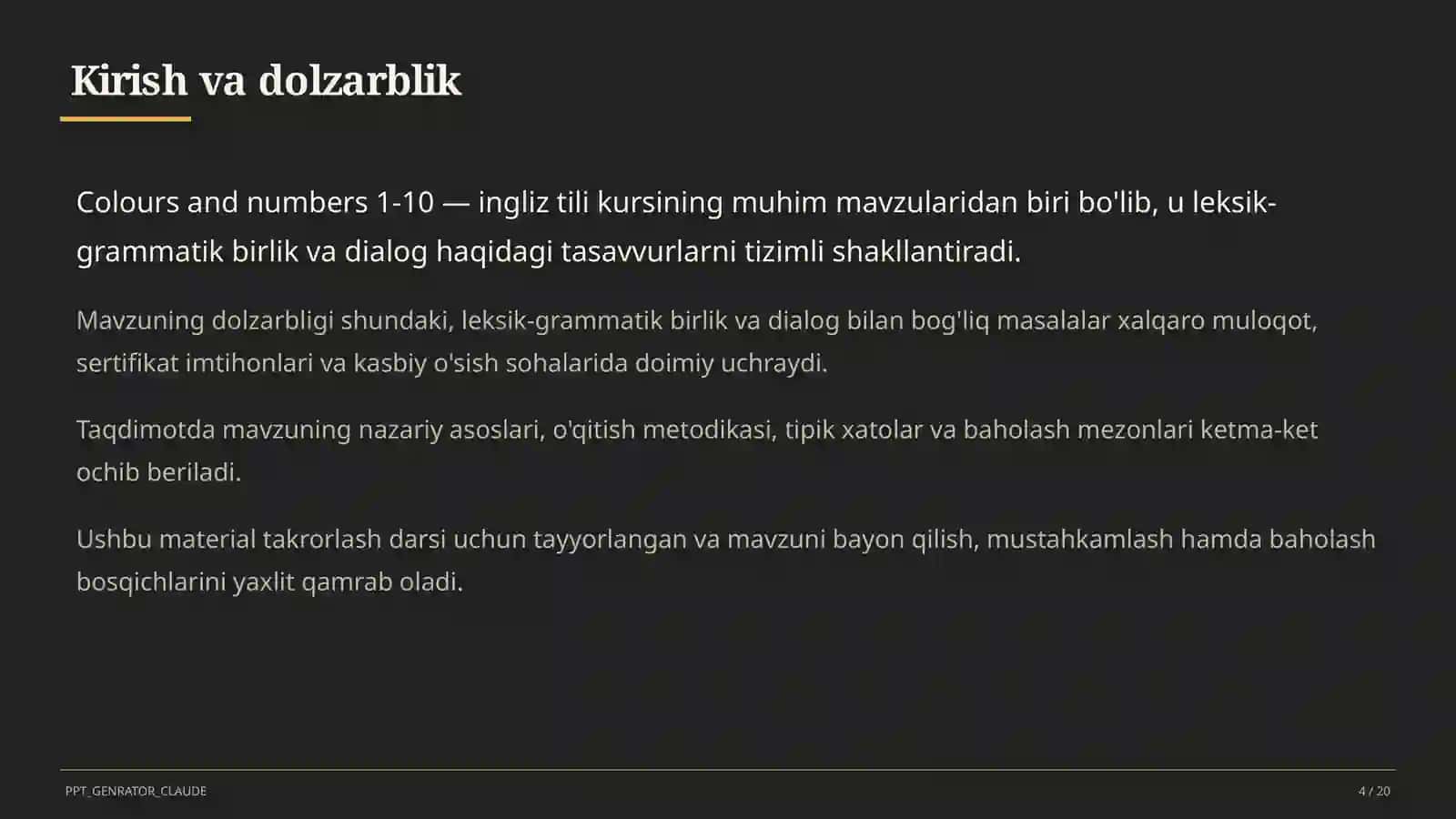 Ingliz tili (1–11) — takrorlash darsi uchun 4