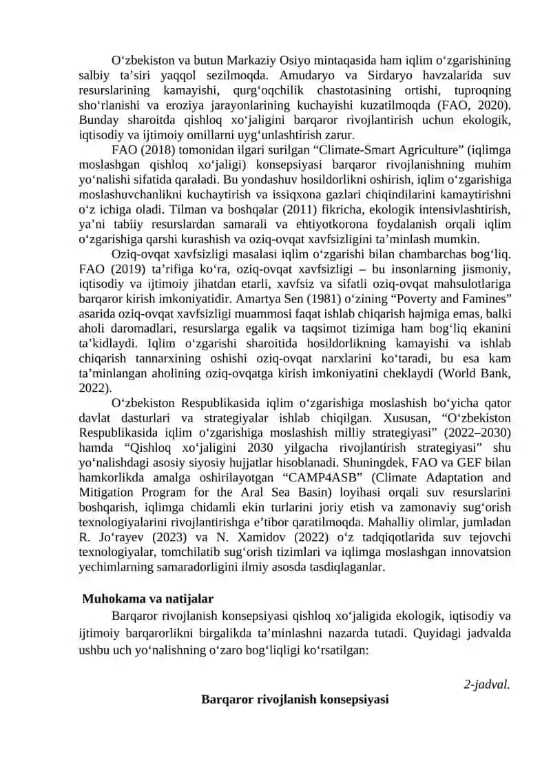 Global iqlim oʻzgarishi sharoitida qishloq xoʻjaligini barqaror rivojlantirish va oziq-ovqat 4