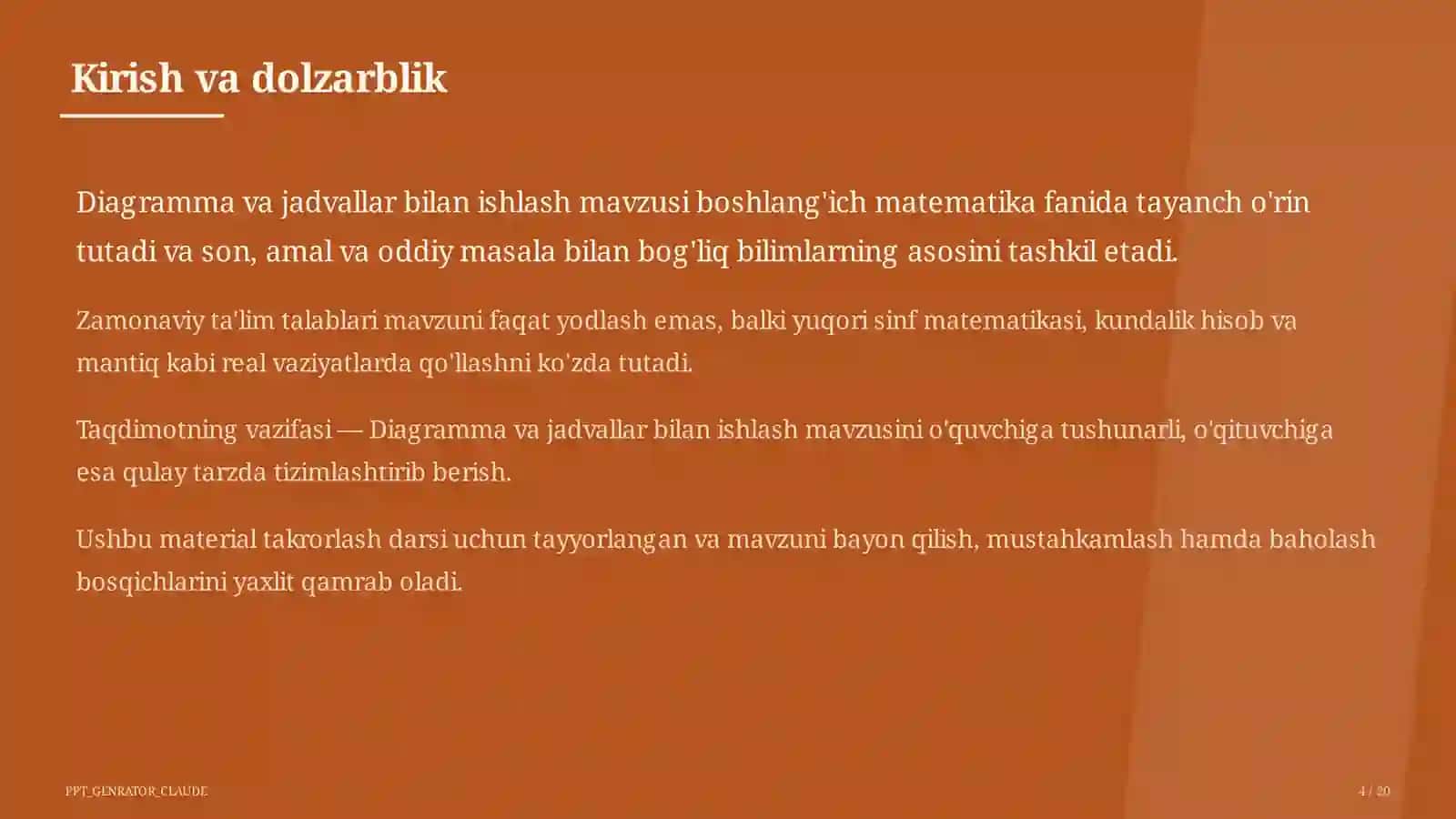 Diagramma va jadvallar bilan ishlash (4-sinf) 4