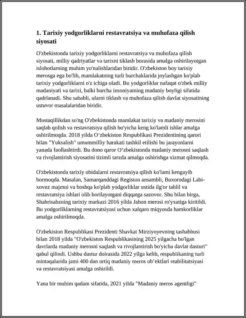 O'zbekistonda Milliy Qadriyatlar va Tarixni Tiklash Borasida Amalga Oshirilayotgan Ishloh 4
