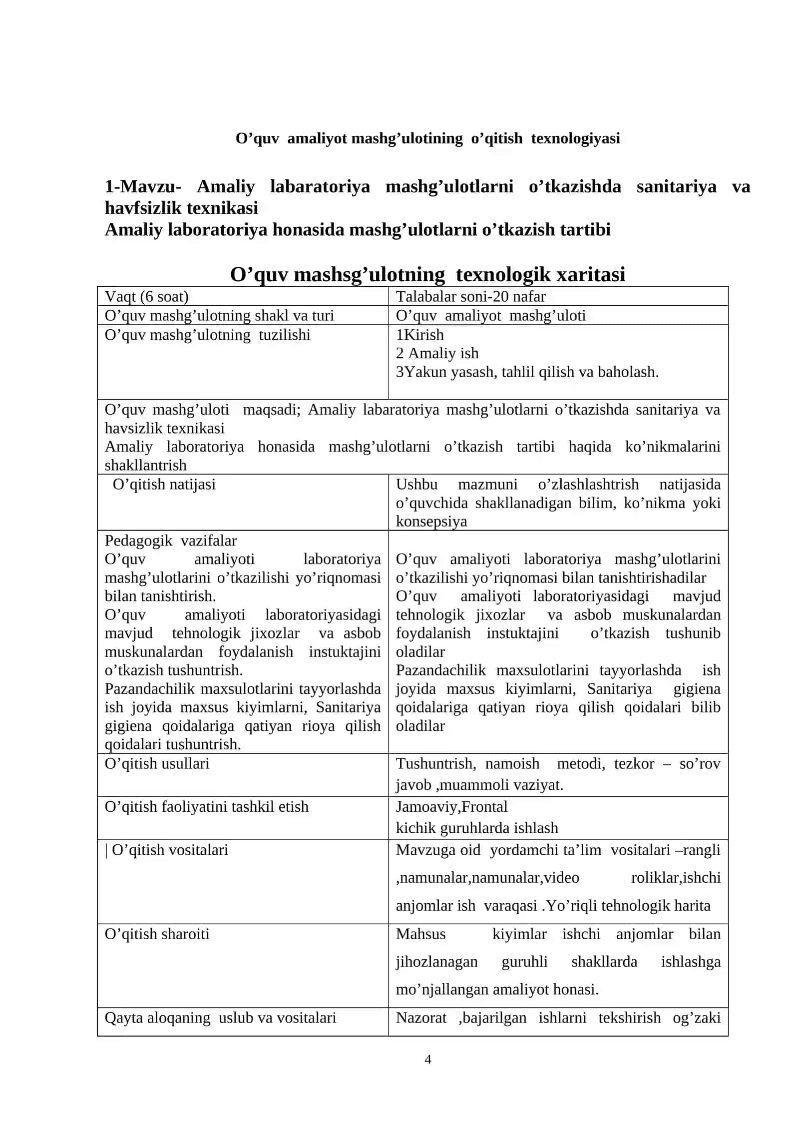 “Oshpazchilik taomlarini tayyorlash” o'quv amaliyoti fanidan O’QITISH MATERIALLARI 4