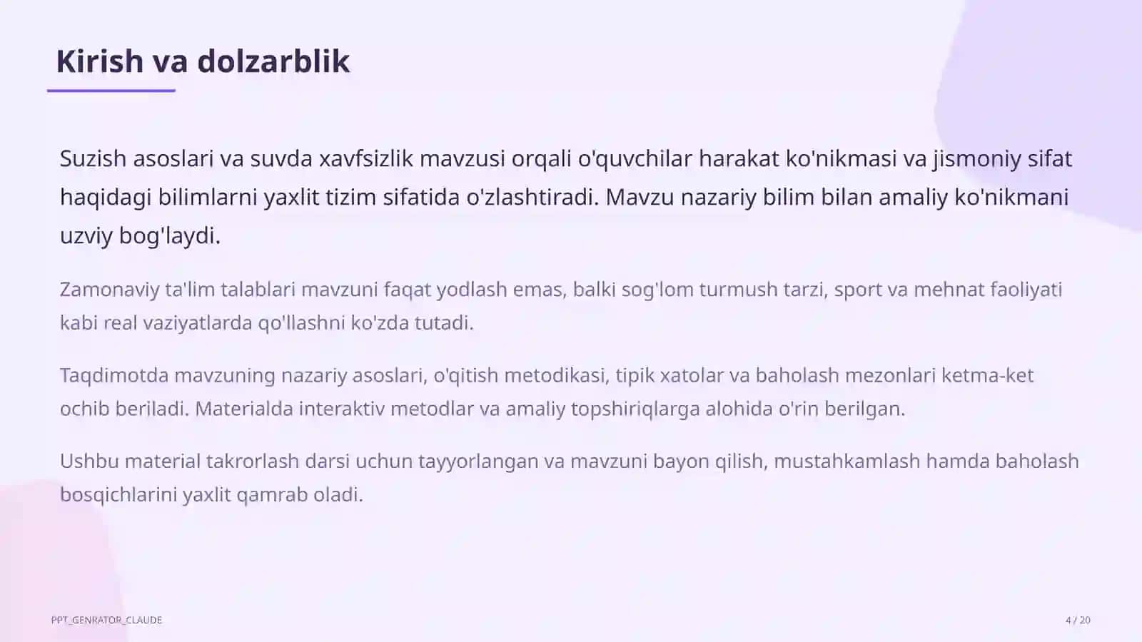 Suzish asoslari va suvda xavfsizlik (6-sinf) 4