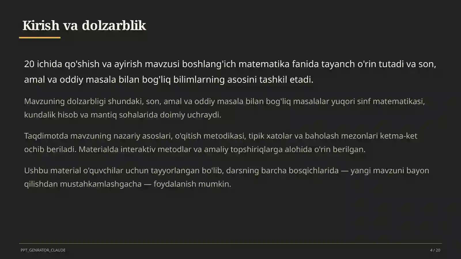 20 ichida qo'shish va ayirish (1-sinf) 4