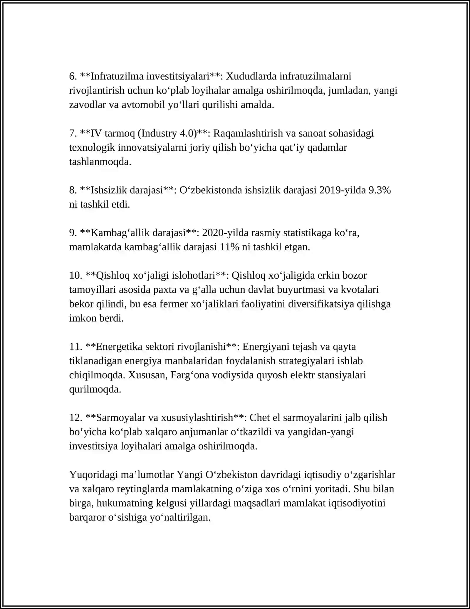 YANGI OʻZBEKISTONDA IJTIMOIY SIYOSIY IQTISODIY VA MADANIY HAYOTIDA ROʻY BERAYOTGAN OʻZGARISHLARNING XALQARO REYTING VA INDEKSLARDA AKS ETISHI 4