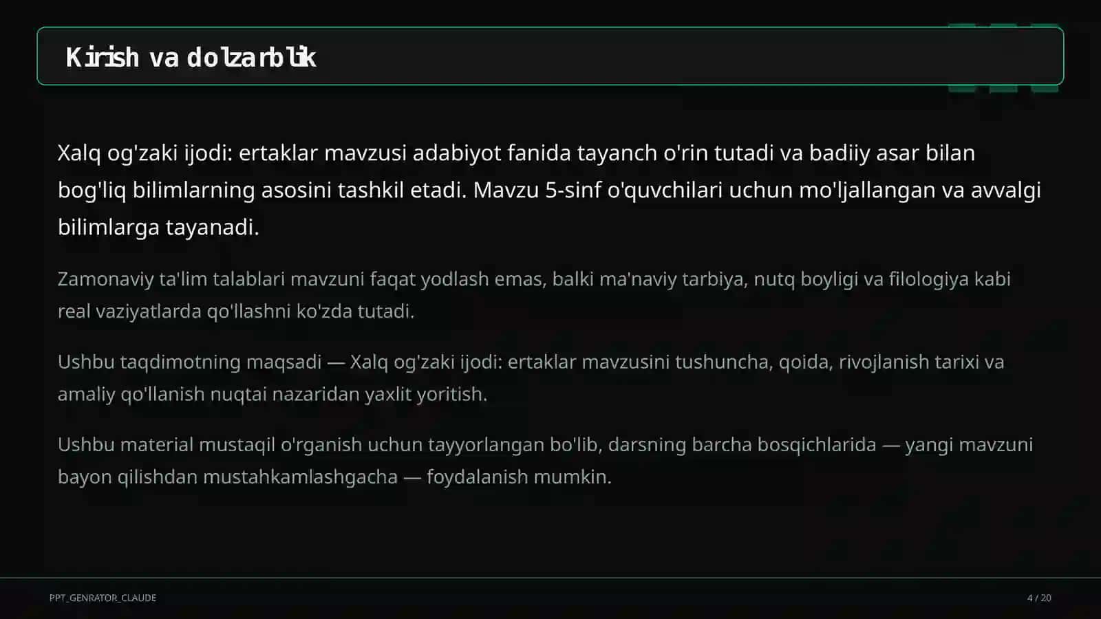 Xalq og'zaki ijodi: ertaklar (5-sinf) 4