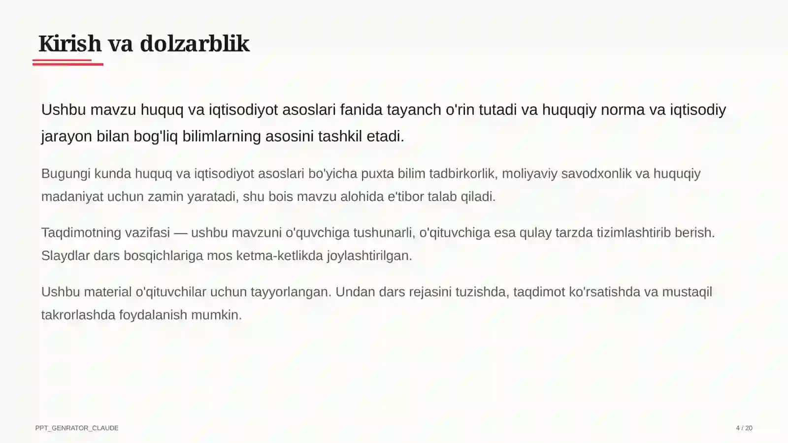 Huquq va iqtisodiyot asoslari (9–11) o'qituvchilar uchun 4