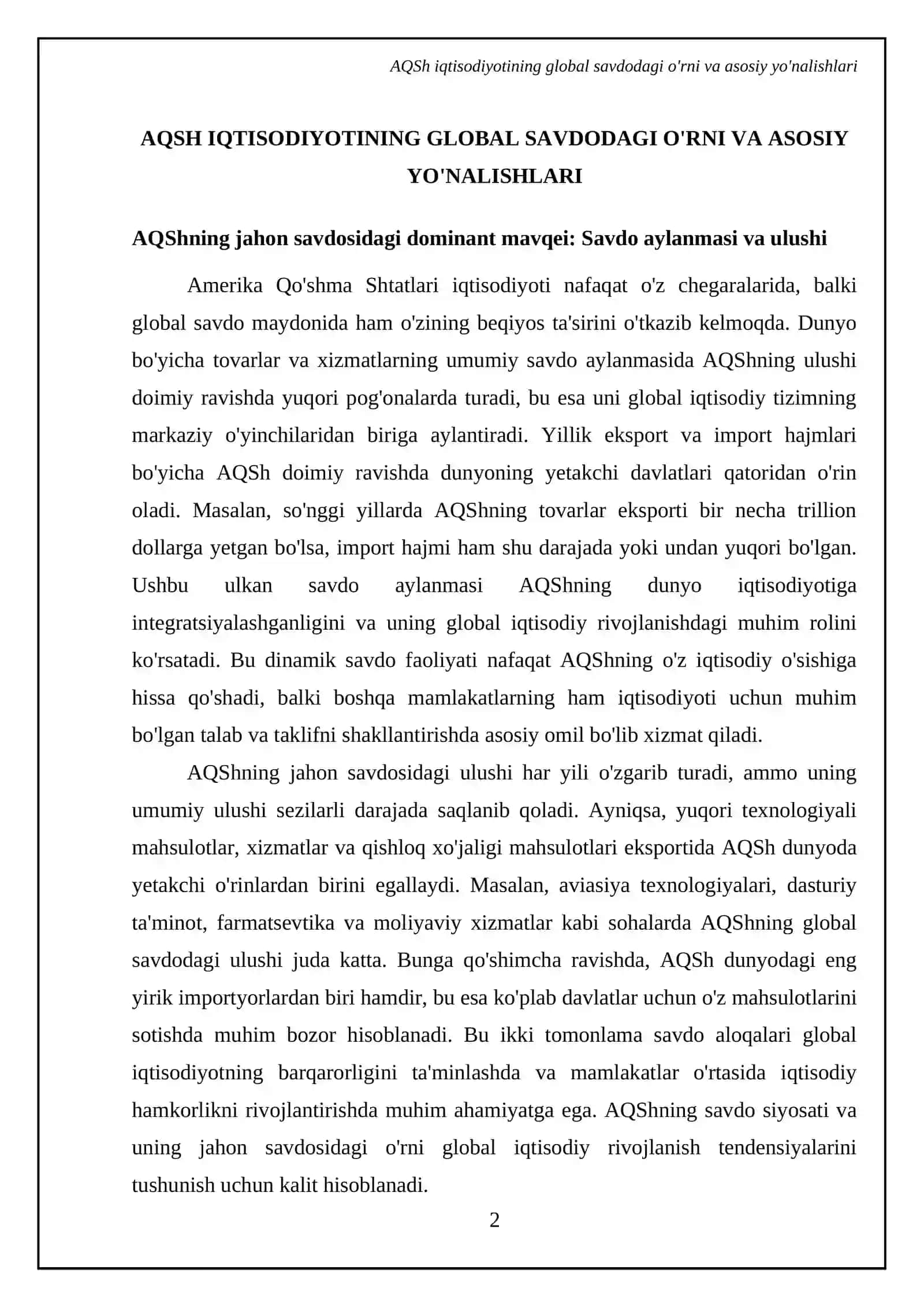 AQSh iqtisodiyoti. Jahon mamlakatlari bilan olib borayotgan iqtisodiy munosabatlari 4