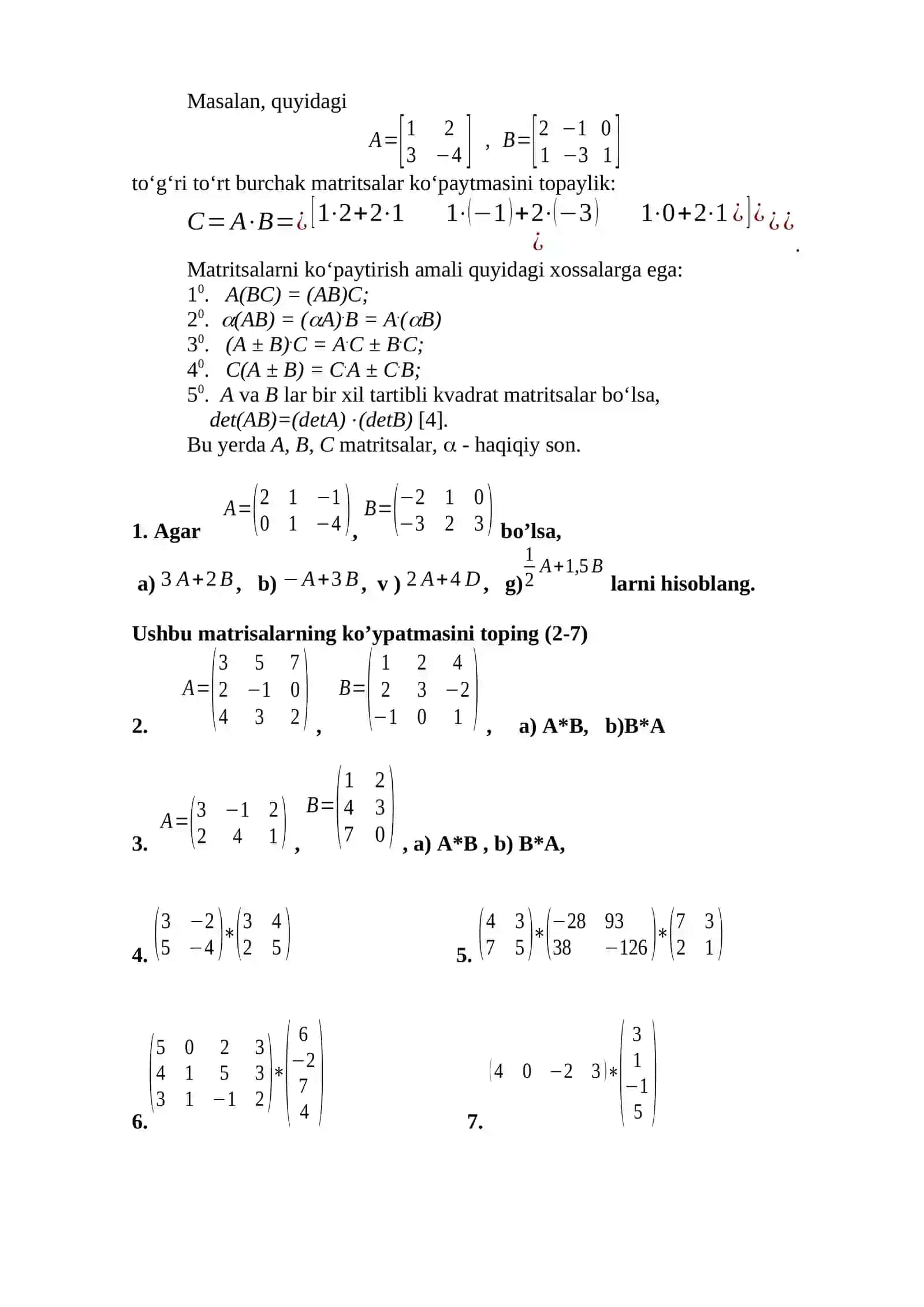 Matritsalarning turlari 4
