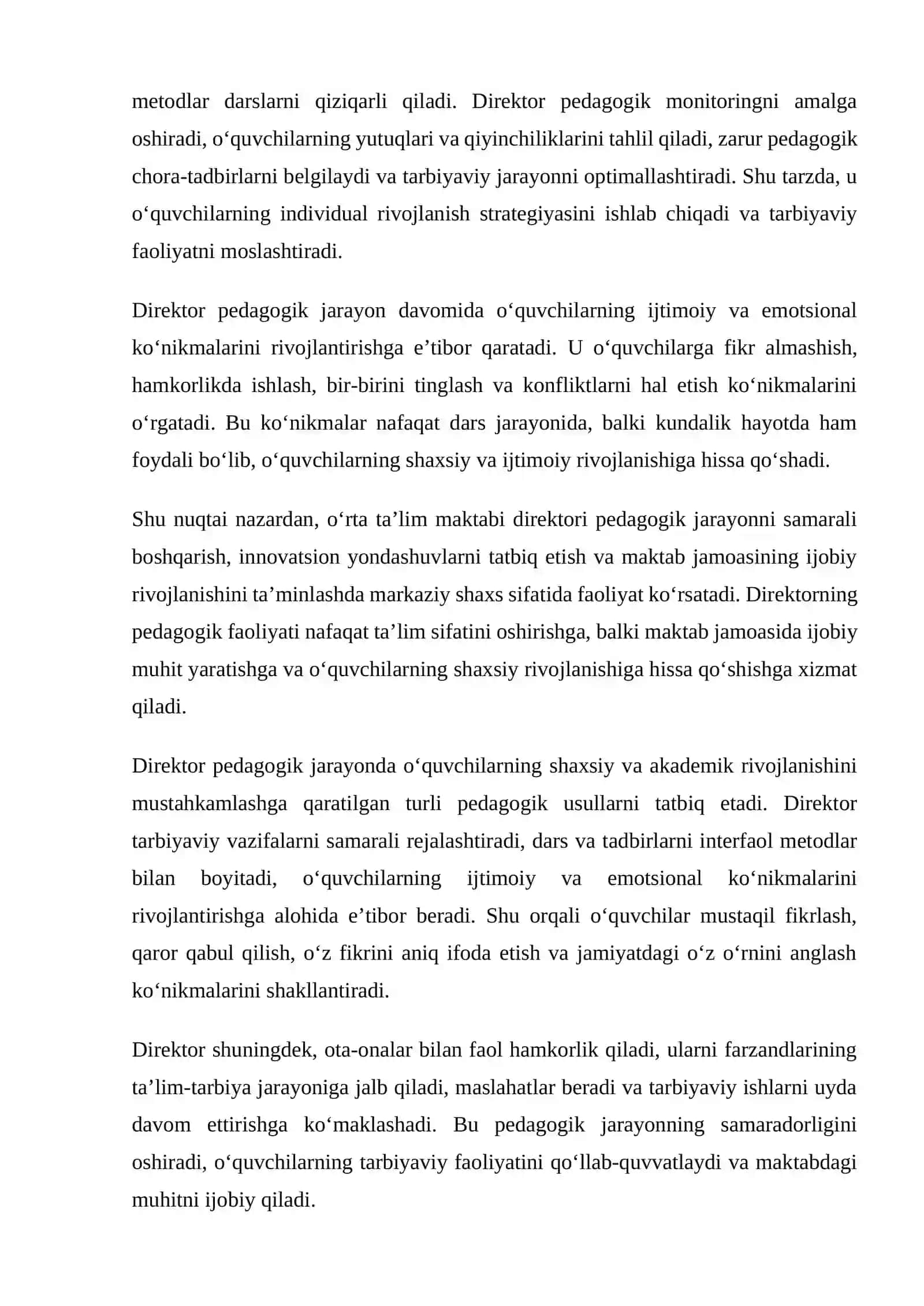 O‘rta ta’lim maktabida pedagogik jarayonni samarali boshqarishda direktorning roli va strategik yondashuvlari 4