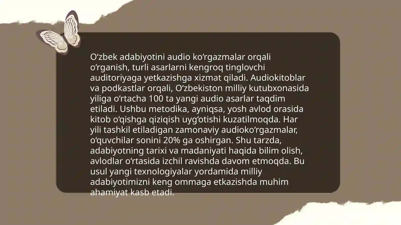 O‘zbek tili va adabiyot fanidan audiovizual multimedia vositalari yordamida metodik mahsulot yaratish usullari va undan foydalanish 4