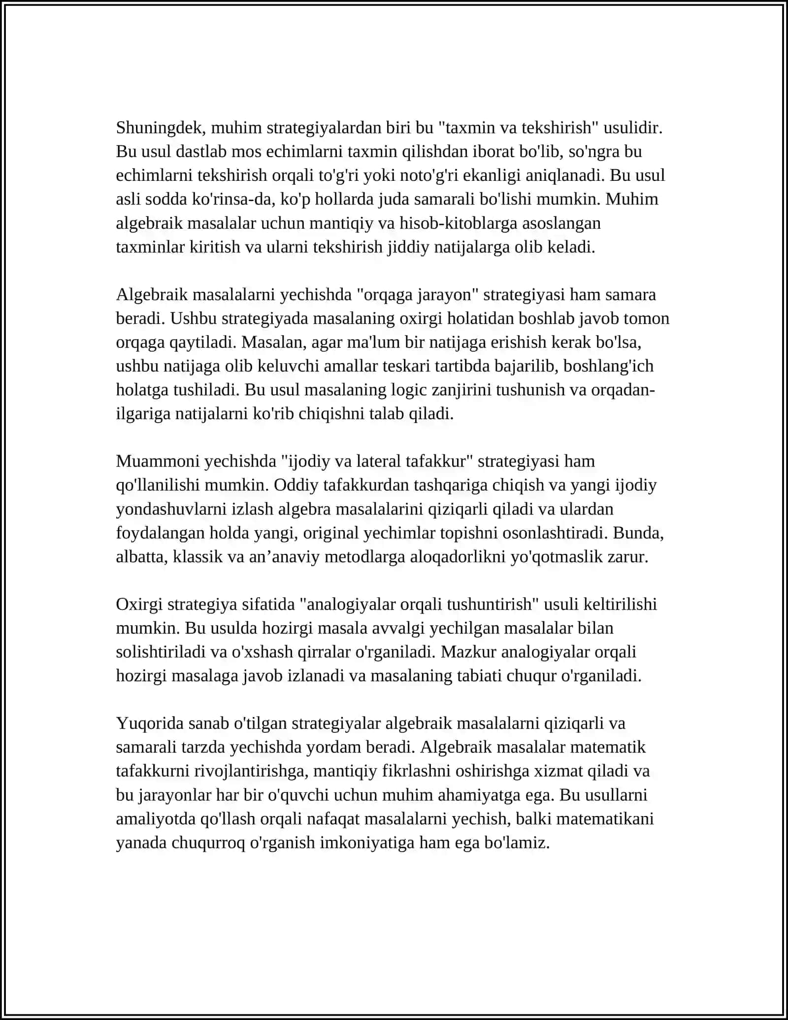 MATEMATIKADAN QIZIQARLI MASALARLAR YECHISH VA ULARDAN FOYDALANISH USULLARI 4