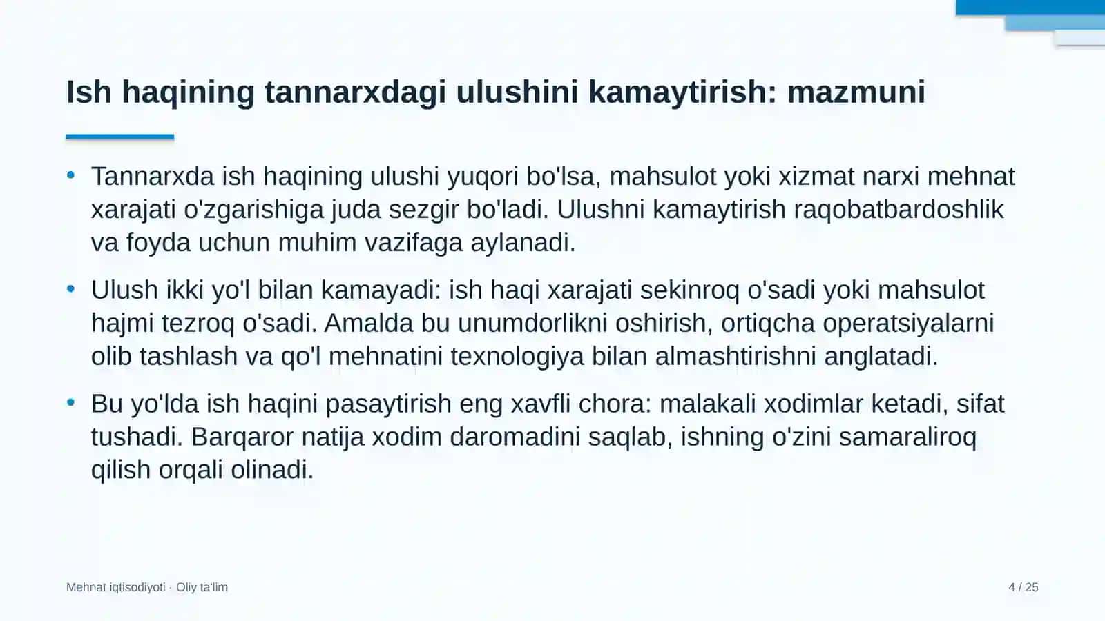 yuridik klinikalarda ish haqi xarajatlarining mahsulot tannarxidagi ulushini kamaytirish 3580 4