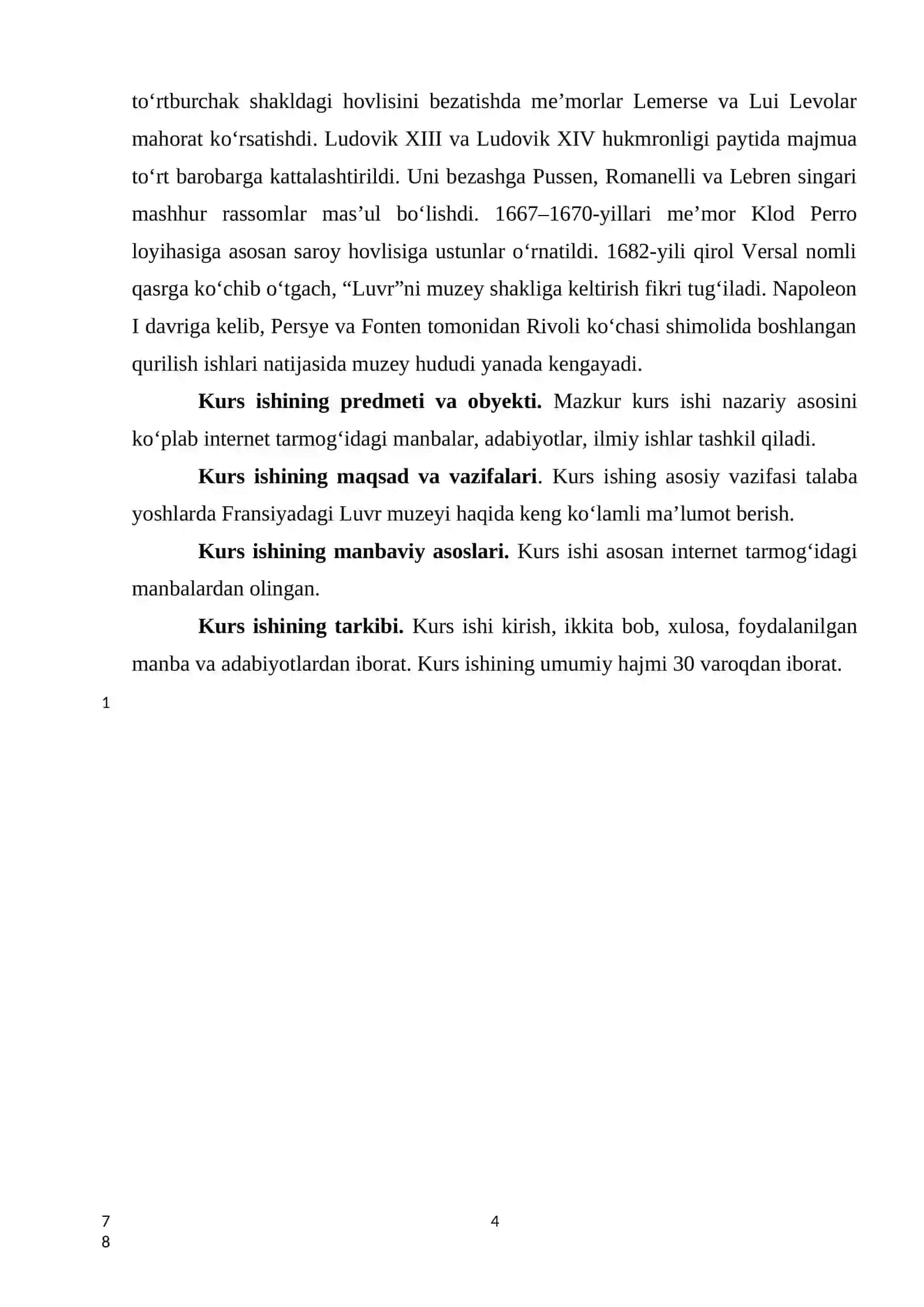 Fransiyaning Luvr muzeyini shakllanishi va faoliyat bosqichlari kurs ishi 4