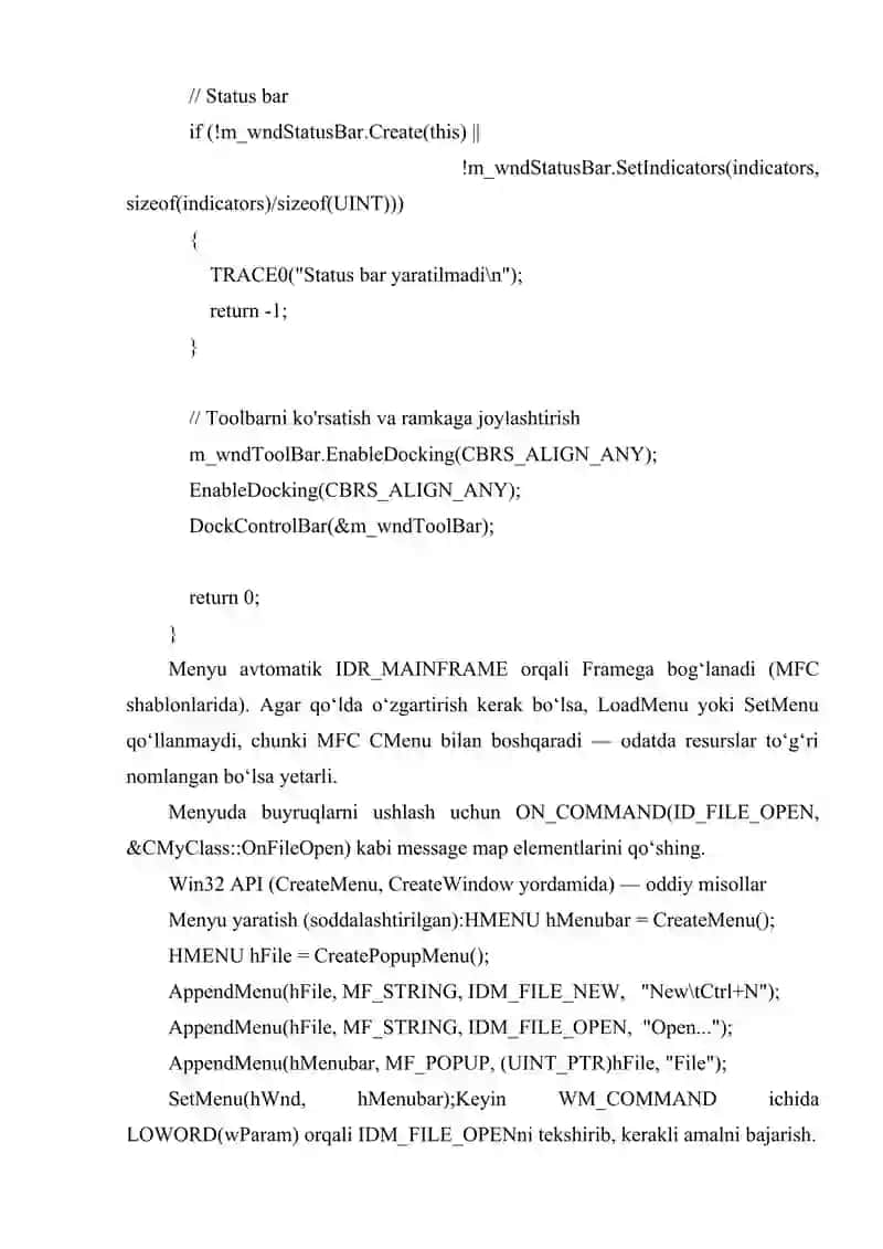 VISUAL C++ MUHITIDA MENYULAR VA USKUNALAR PANELI 4