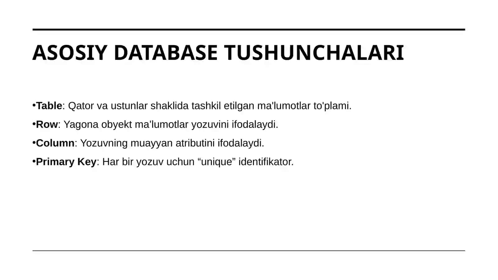 Ma'lumotlar bazasi --POSTGRESQL 4