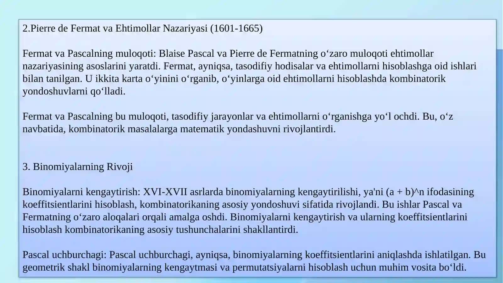 Kombinatorika fanining rivojlanish tarixi 4