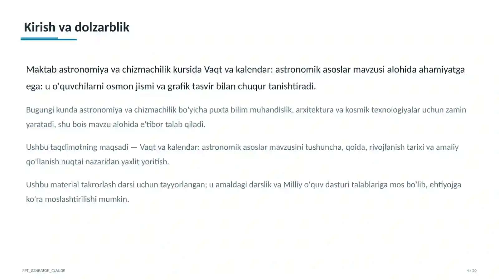 Vaqt va kalendar: astronomik asoslar (10-sinf) 4