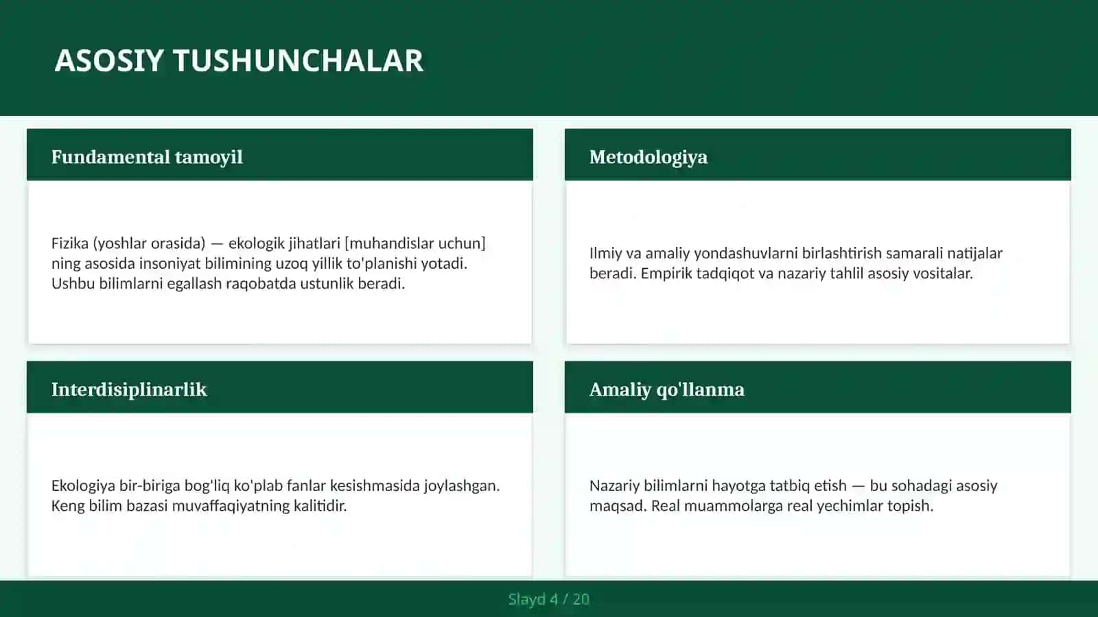 FIZIKA (YOSHLAR ORASIDA) — EKOLOGIK JIHATLARI [MUHANDISLAR UCHUN] 4