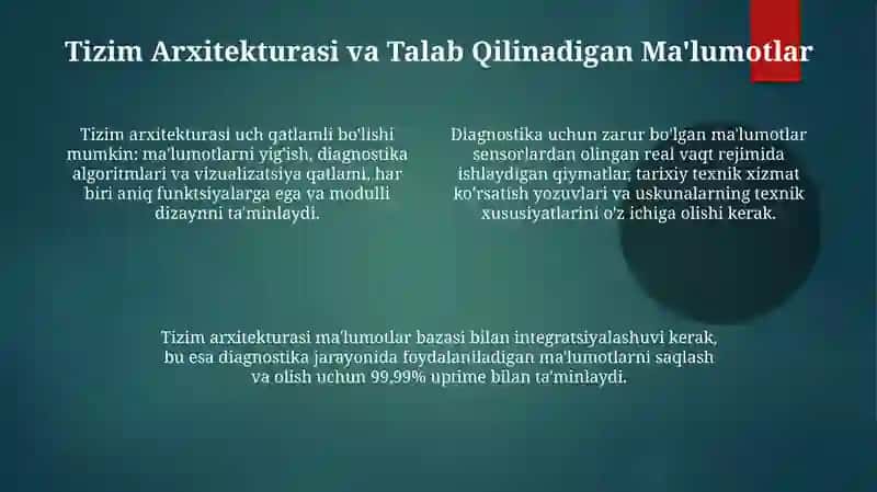 Oddiy avtomatlashtirilgan texnik diagnostikasiga qoyiladigan talablar 4