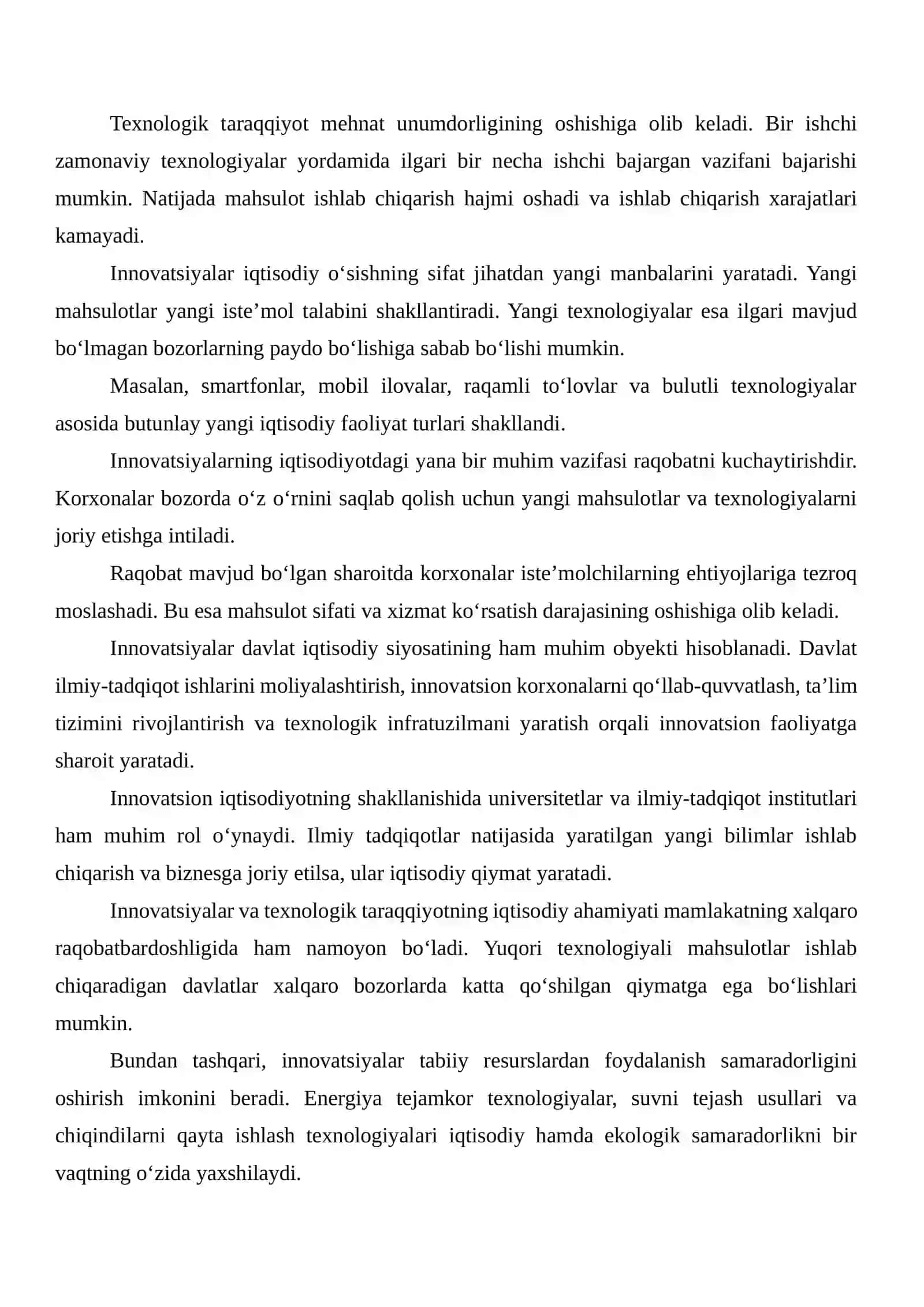 INNOVATSIYALAR VA TEXNOLOGIK TARAQQIYOTNING IQTISODIY O‘SISHDAGI ROLINI TAHLIL QILISH 4