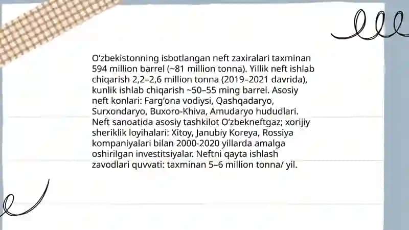 Oʻzbekistonning foydali qazilmalari haqida maʼlumot tayyorlash 4