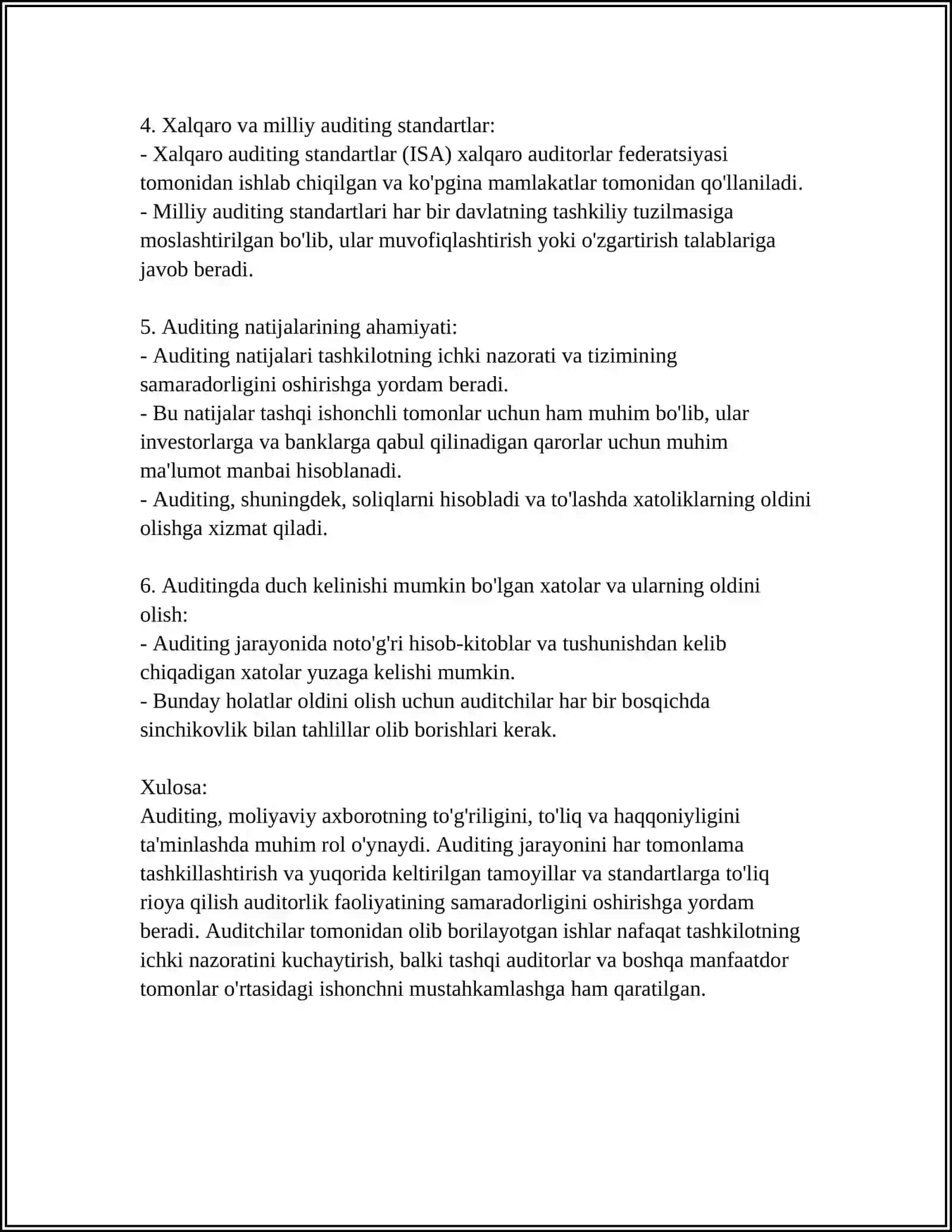 Moliyaviy Hisobotlarni Birinchi Bor Tekshirganda Dastlabki Qoldiqlar (Saldolar)ning Toʻgʻriligi Yuzausidagi Auditor Javobgarligi 4