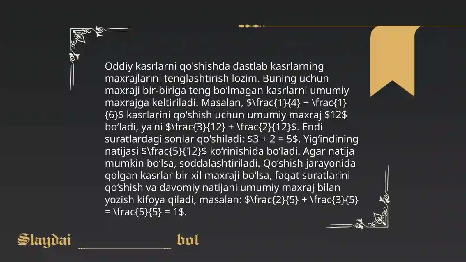 Kasrlar ustida amallar 4