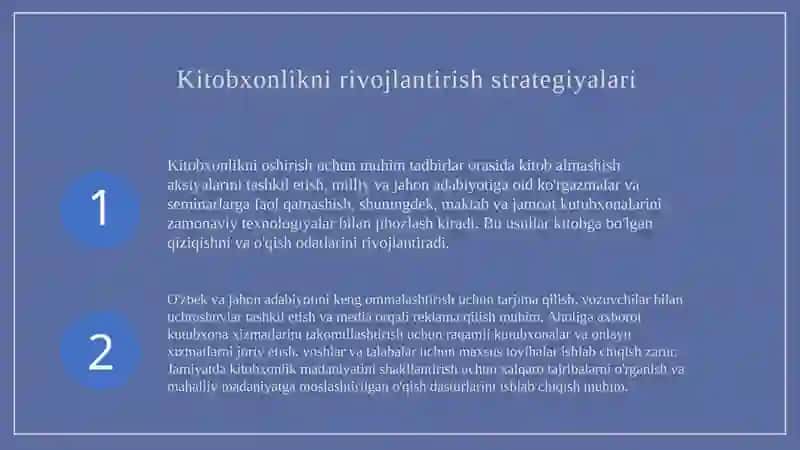 Jamiyatda kitobxonlikni hamda aholiga axborot kutubxona xizmatini oshirish. 4