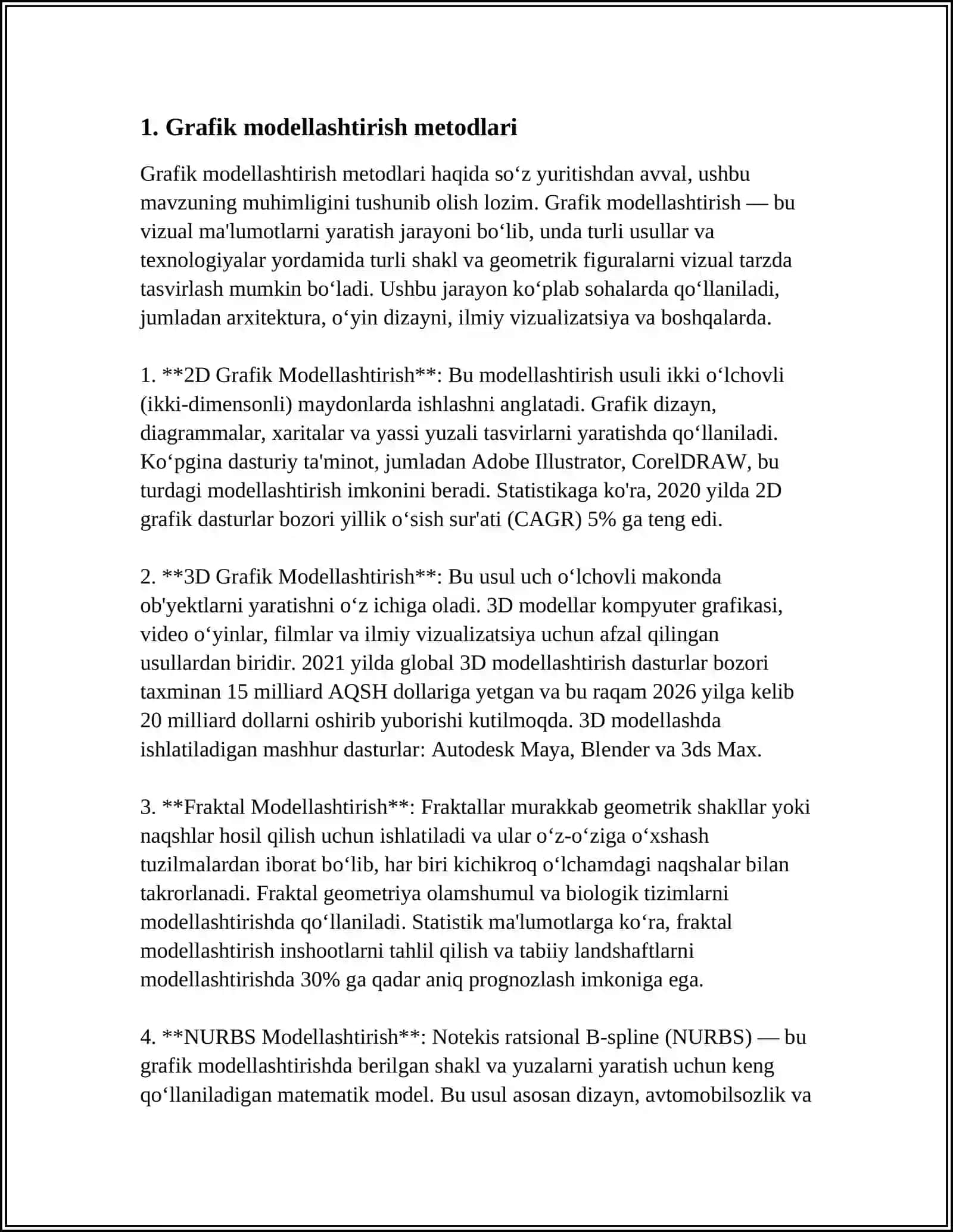 GRAFIK MODELLASHTIRISH. LOYIHALASH JARAYONIDA AMALIY DASTURLARNI GRAFIK IMKONIYATLARIDAN FOYDALANISH 4