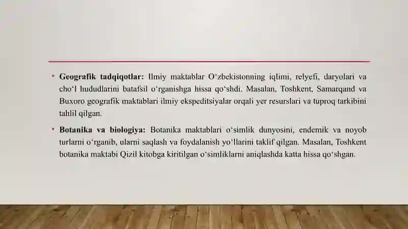 Ilmiy maktablar va ularni O'zbekiston tabiatini o'rganishga qo'shgan hissasi 4