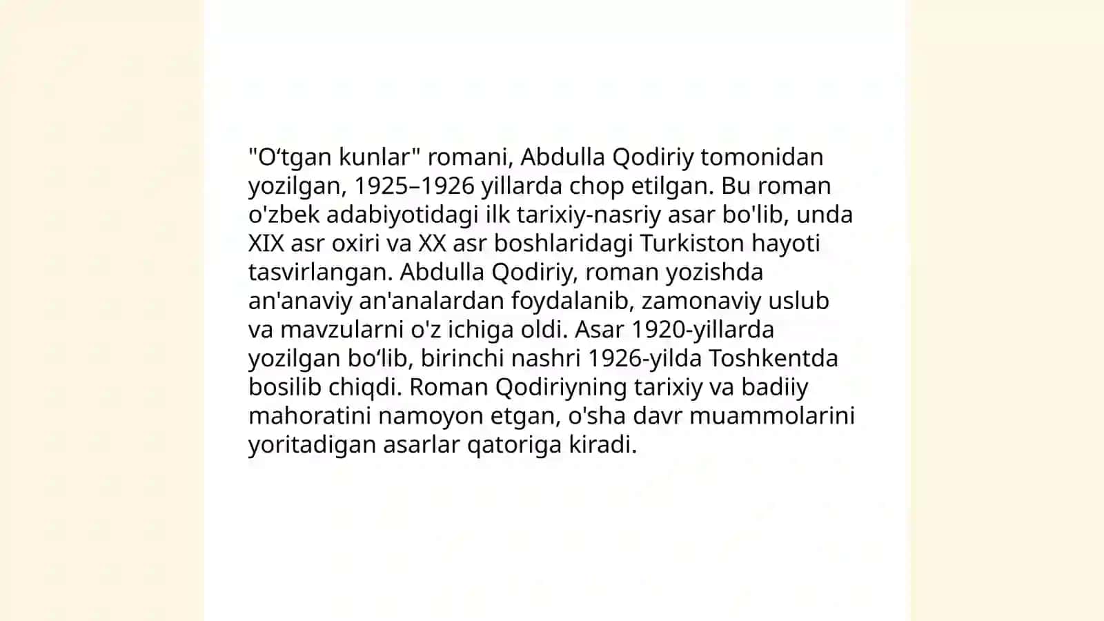 Abdulla Qodiriyning O‘tgan kunlar asari 4