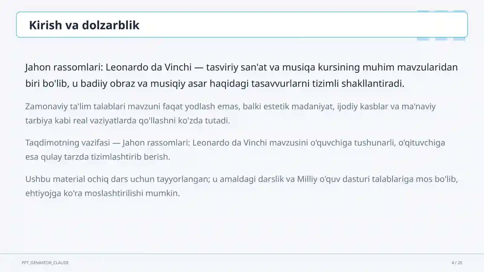 Jahon rassomlari: Leonardo da Vinchi (7-sinf) 4