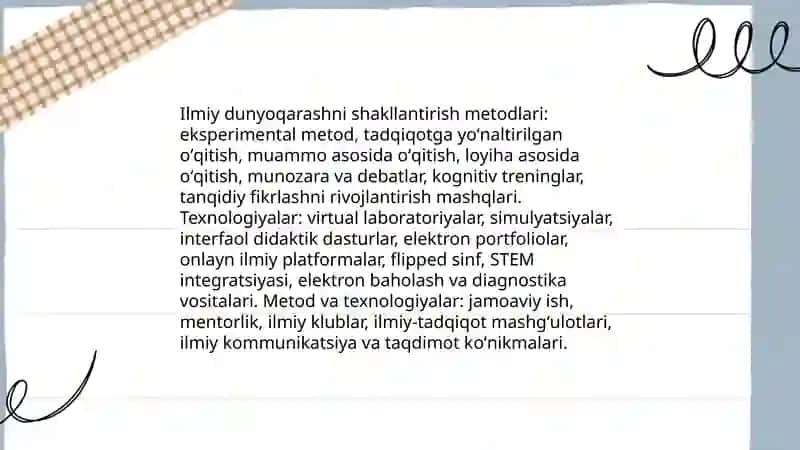 O'quvchilarning ilmiy dunyoqarashini shakllantirish. Oʻquvchilarning aqliy tarbiyasi 4