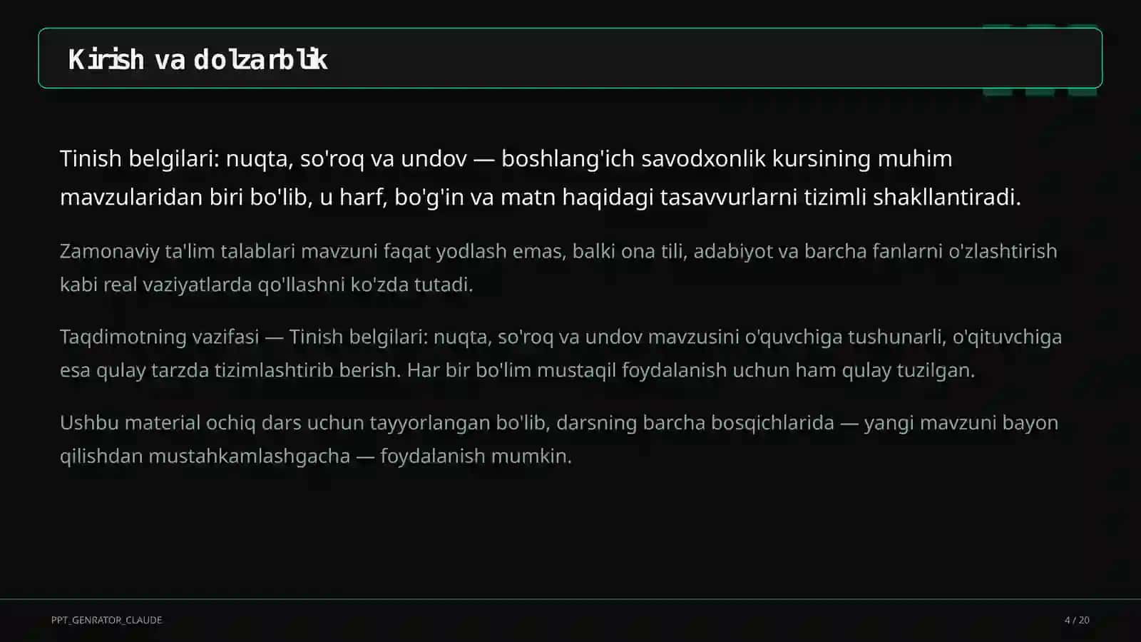 Tinish belgilari: nuqta, so'roq va undov (2-sinf) 4