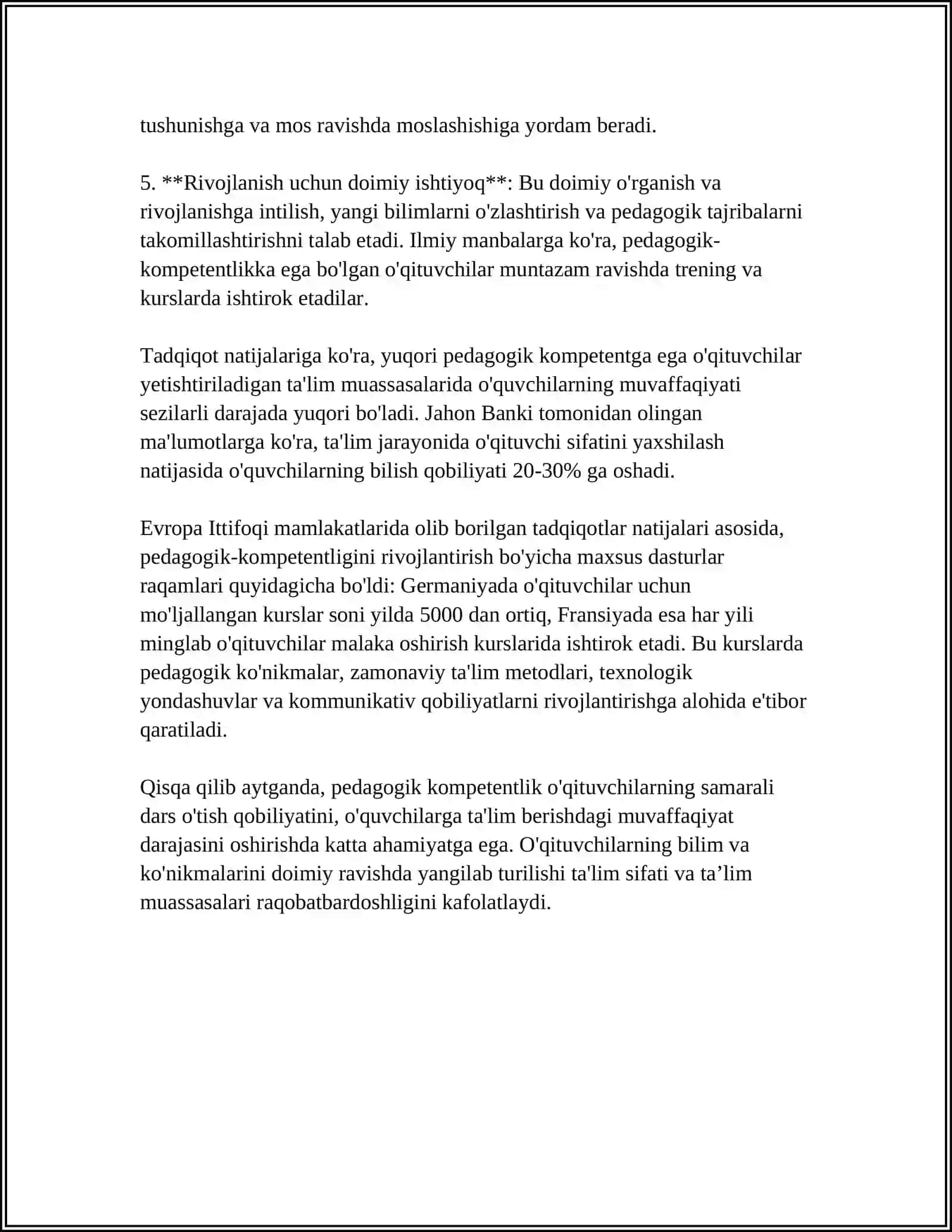 MUSTAQIL ISH Mavzu: PEDAGOGIKNING KASBIY KOMPETENTLIGI VA KREATIVLIGI 4
