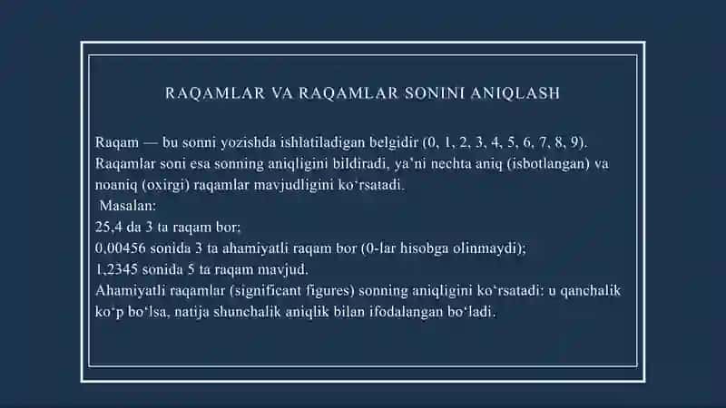 MAVZU: SONLARNI YAXLITLASH QOIDALARI VA TAQRIBIY SONLAR USTIDA AMALLAR. ABSOLYUT VA NISBIY XATO.. 4
