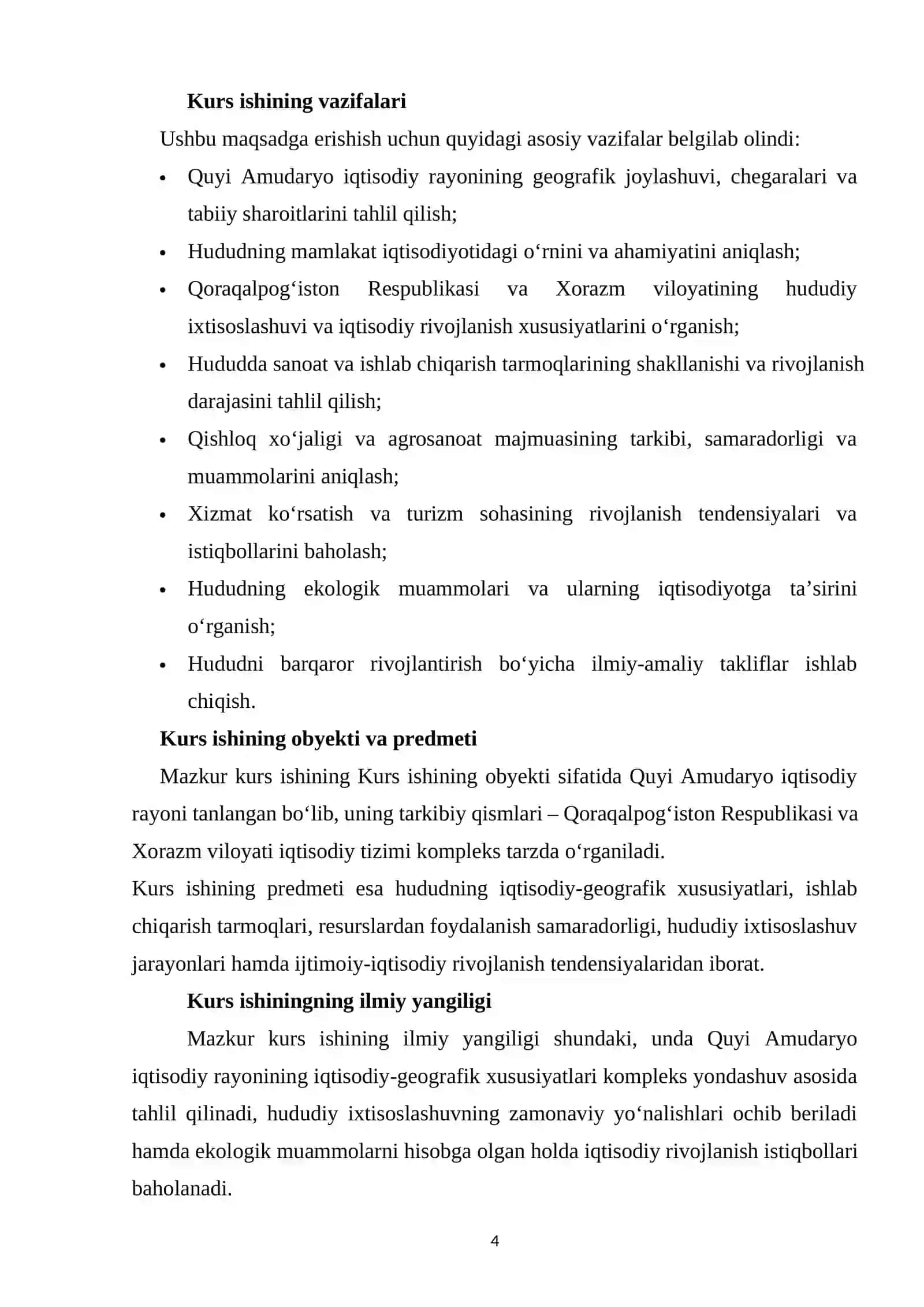 Quyi Amudaryo iqtisodiy rayoniga umumiy geografik tavsif Kirish I.Iqtisodiy geografik o'rni va chegaralari 4