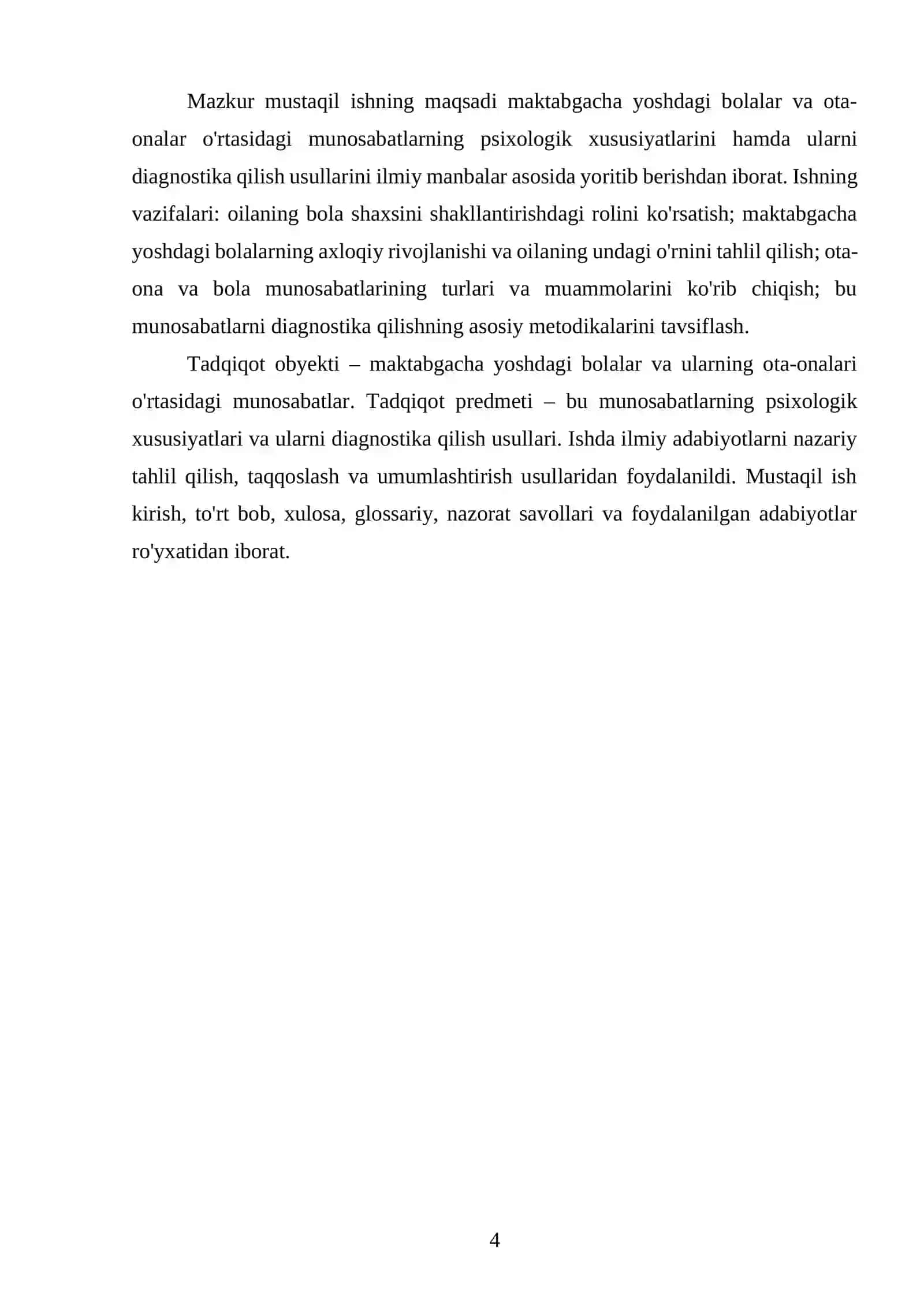 Maktabgacha yoshdagi bolalar va ota-onalar o'rtasidagi munosabatlar diagnostikasi 4