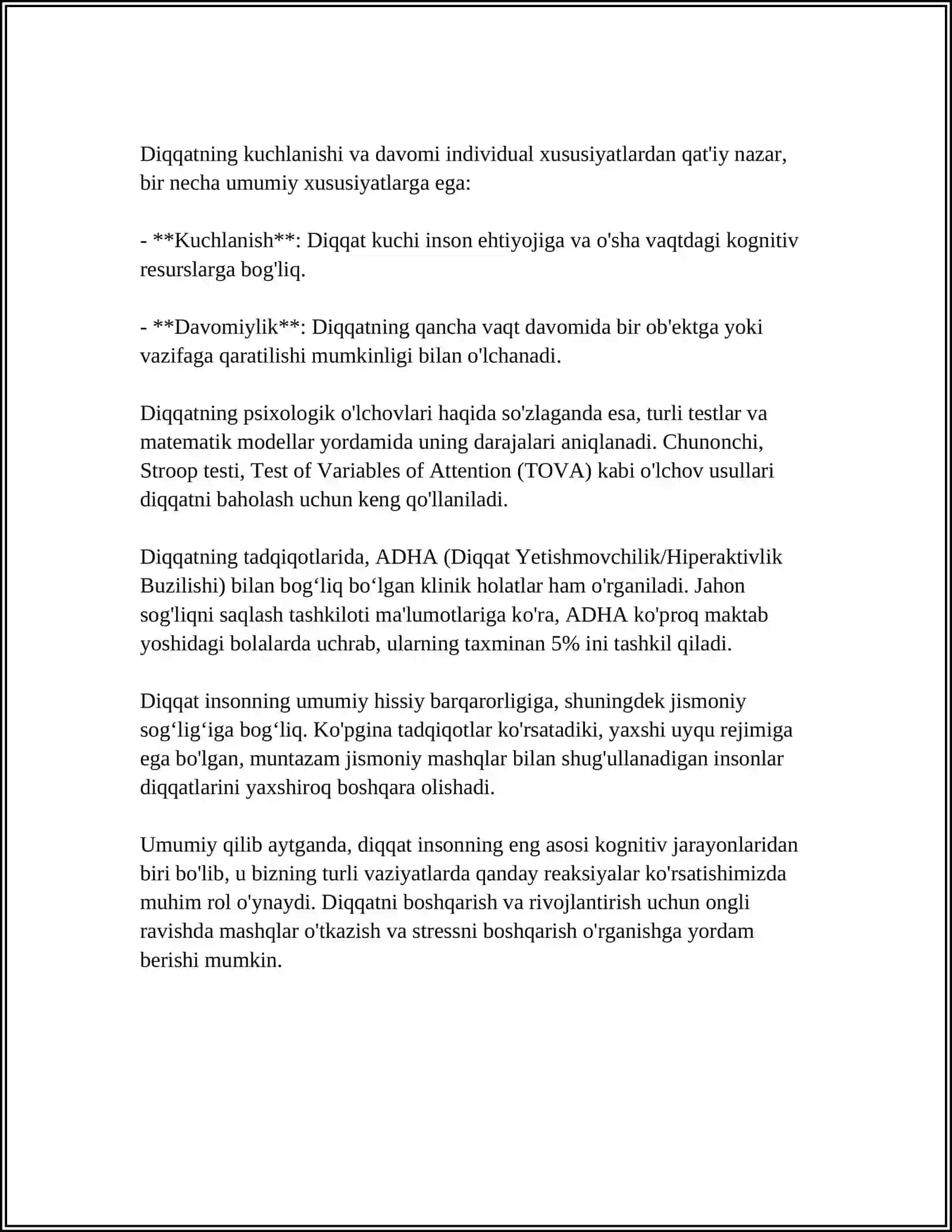 DIQQAT HAQIDA TUSHUNCHA VA UNING NERV FIZIOLOGIK ASOSLARI.DIQQAT TURLARI VA ASOSLARI 4