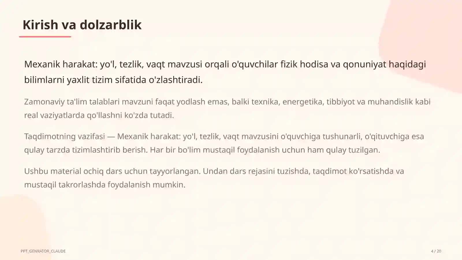 Mexanik harakat: yo'l, tezlik, vaqt (6-sinf) 4