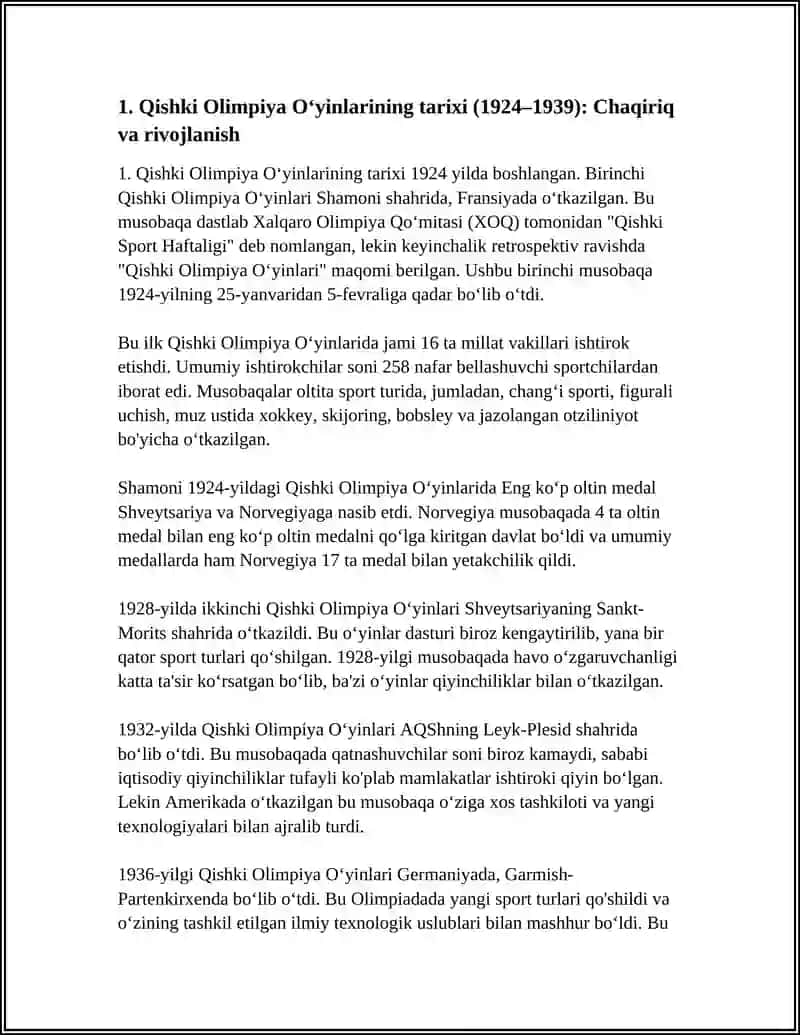 QISHKI OLIMPIYA OʻYINLARI (1924_HOZIRGI DAVRGACHA. JAHON TALABLARIGA UNIVERSIADALARNING VUJUDGA KELISHI. KONTINENTAL VA REGIONAL OʻYINLAR TARIXI, DASTURI, TASHKIL QILISH TARTIBI, AHAMIYATI 4
