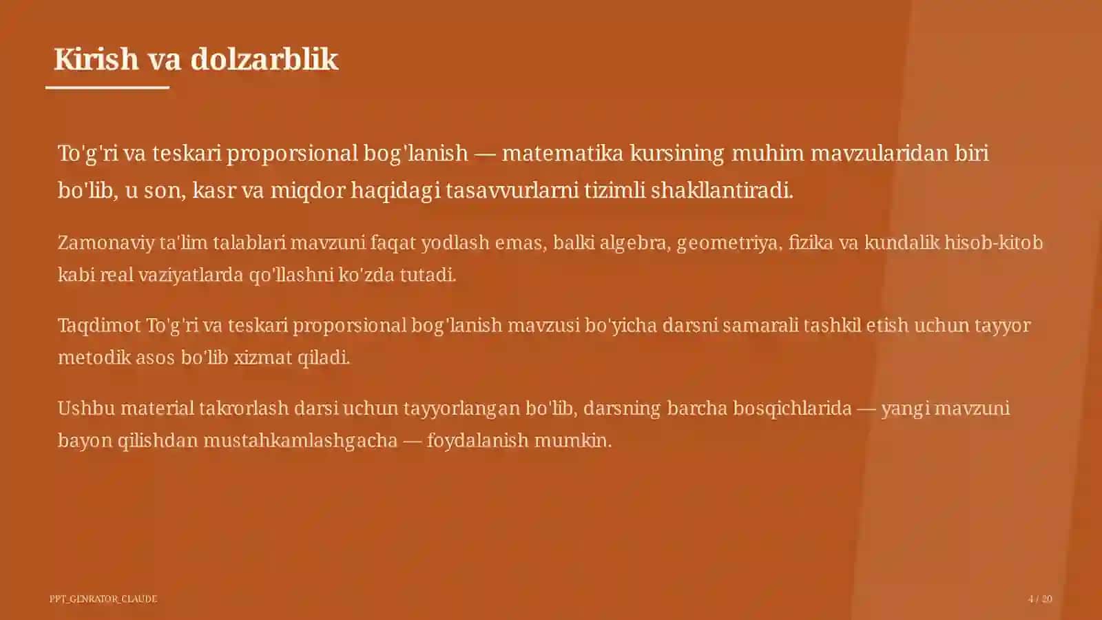 To'g'ri va teskari proporsional bog'lanish (6-sinf) 4