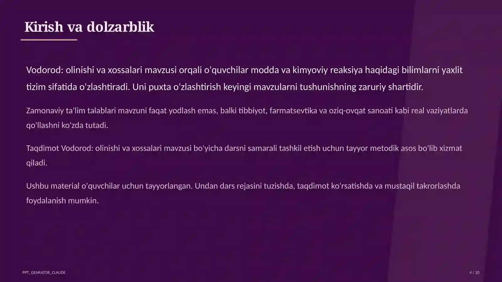 Vodorod: olinishi va xossalari (7-sinf) 4
