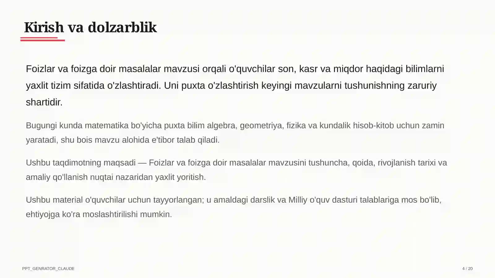 Foizlar va foizga doir masalalar (5-sinf) 4