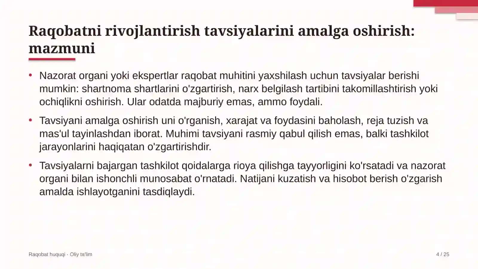 ulgurji bozorlarda raqobatni rivojlantirish bo'yicha tavsiyalarni amalga oshirish 9131 4