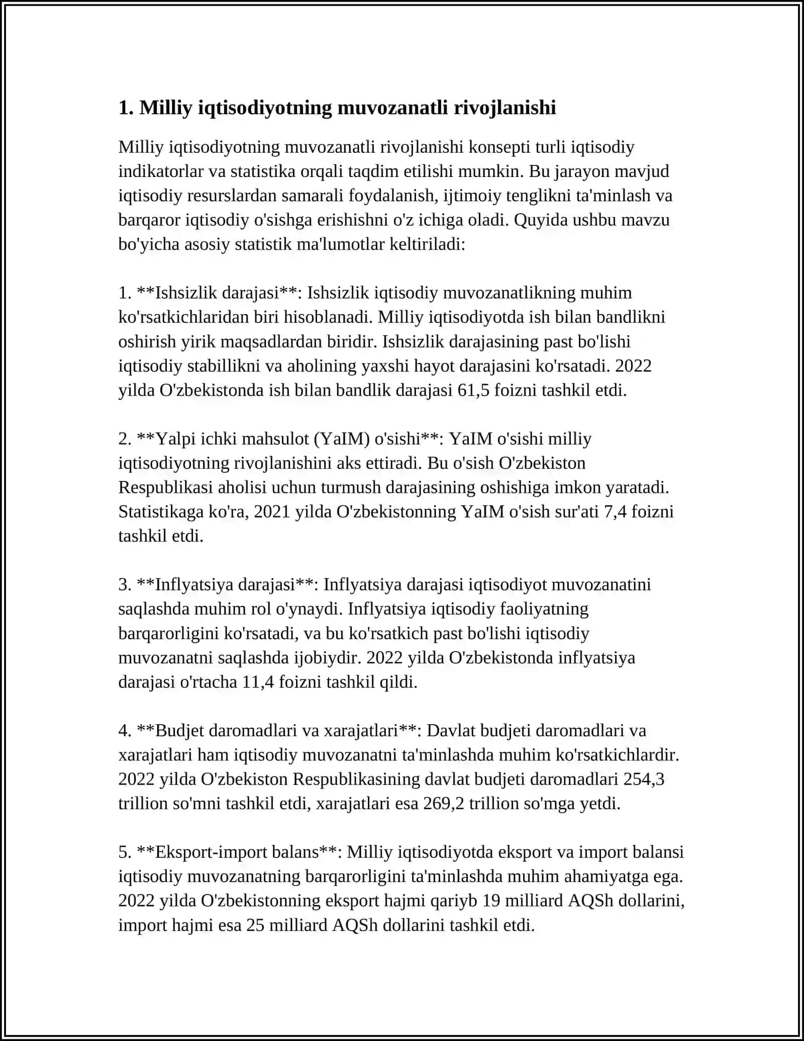 MILLIY IQTISODIYOTNING MUVOZANATLI VA MUTANOSIBLI RIVOJLANISHI. MAKROIQTISODIY MUVOZANAT 4